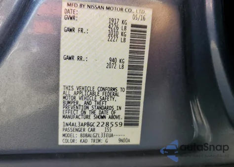 2016 Nissan Altima 2.5 z USA, uszkodzony, nr VIN 1N4AL3AP8GC228559